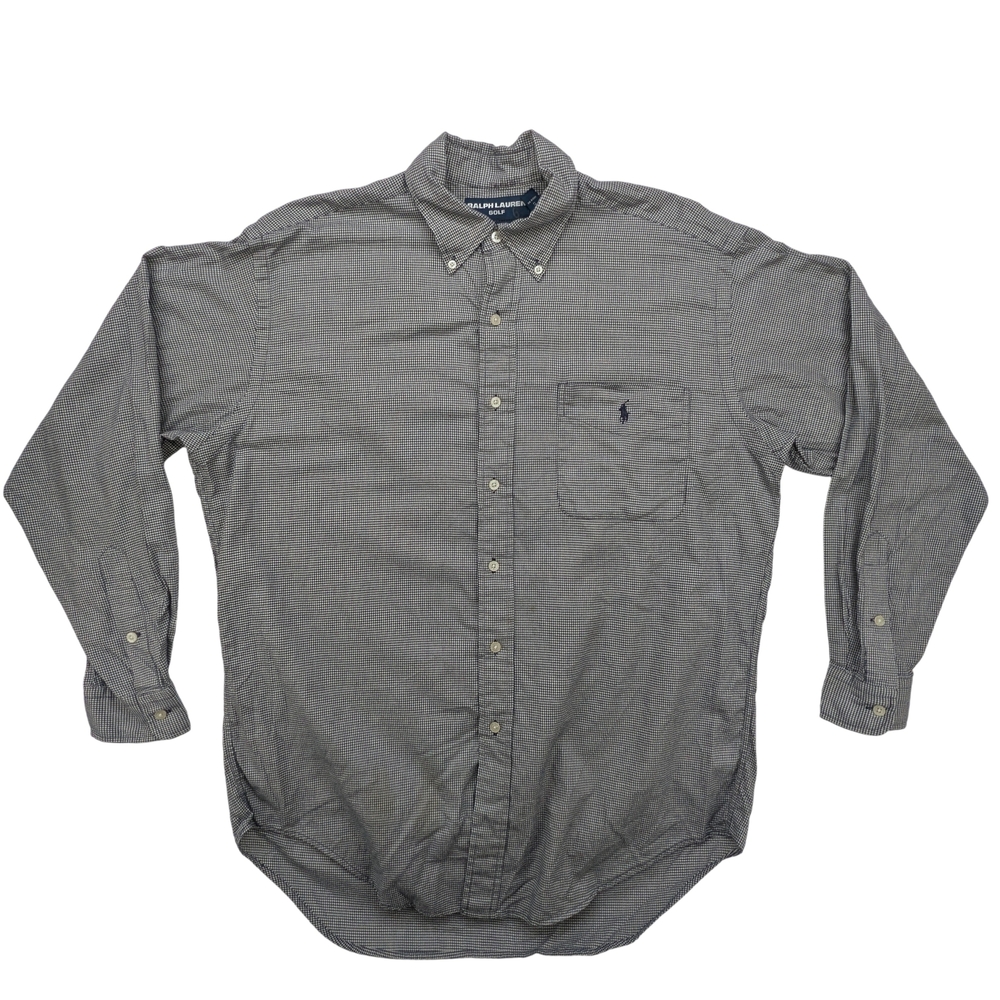 Ralph Lauren Golf Shirt Mens Medium Tilden Button Down Long Sleeve Houndstooth
